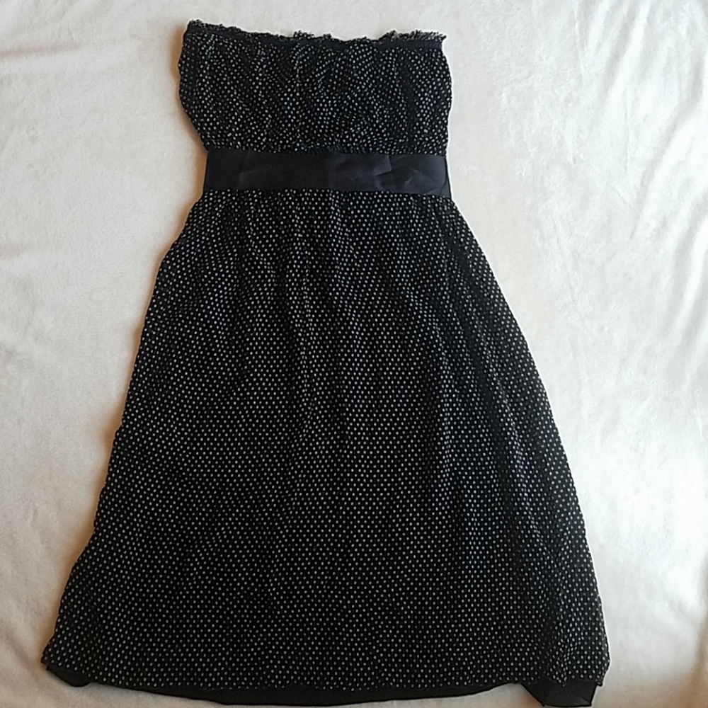 The Limited. Black strapless dress polka dots